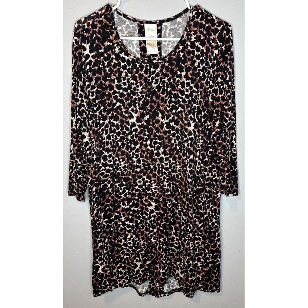 Soma Large Nightgown Leopard Print Pajamas Sleepwear Dress Brown Black